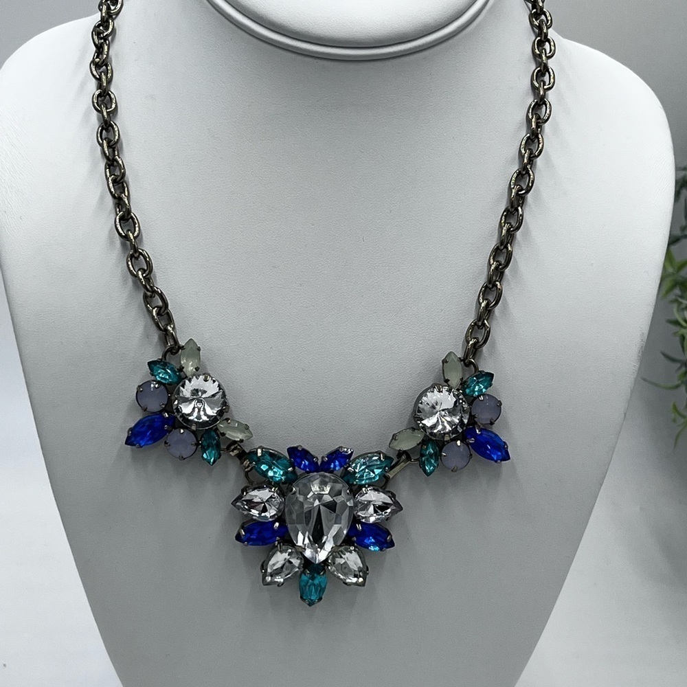 J. Crew Emerald, Blues, Teal, Light Green Rhinestones‎ Statement Bib Necklace